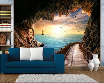 beibehang тапети за стените, 3 d Потребителски HD Пещера Морски Пейзаж Красив Пейзаж, Залез behang Тапети от папие-маше 3d