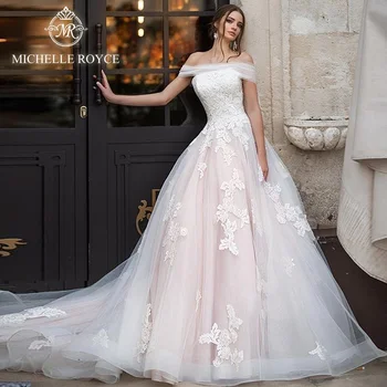 Сватбени рокли на Таня Royce A-Ling 2020 Без презрамки с открити рамене, апликации, струята с шнур, Vestido De Noiva
