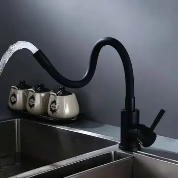 С кухненски смесител с цветен маркуч черен Хром с кухненски смесител за топла и студена вода кран за мивка за кухня от неръждаема стомана