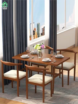 Скандинавски стол за хранене, домакински столче с облегалка, модерен прост работно бюро за спалня, железен стол с имитация на рог от масивна дървесина