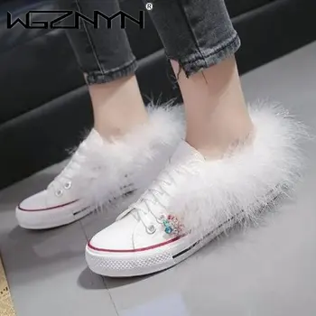 Нови корейски женски вулканизированные обувки с фантазийными цветя, дизайнерските обувки са ръчно изработени с перли, дамски парусиновые обувки на платформа с кристали, дамски