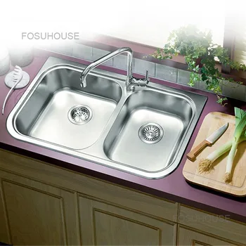 Луксозни кухненски мивки Мивка за измиване на съдовете Двойна мивка Кухненска мивка 304 Мивки на платформа от Неръждаема стомана за кухненски принадлежности