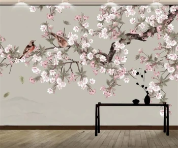 Стенни картини по поръчка Китайски цветя, птици, цветя, сливи, цветове праскова, стенописи, декорация на дома, хол, 3D тапети