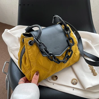 Хит на зимата 2023 г., холщовая стеганая дамски дизайнерска чанта, луксозни маркови чанти през рамо с веригата