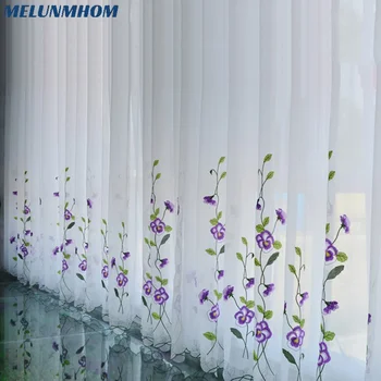Melunmhom Пасторални Бели Прозрачни Тюлевые Завеси с Бродирани Цвят в едно цвете за Спалнята, Хола, на Екрана на Прозореца за Кухни