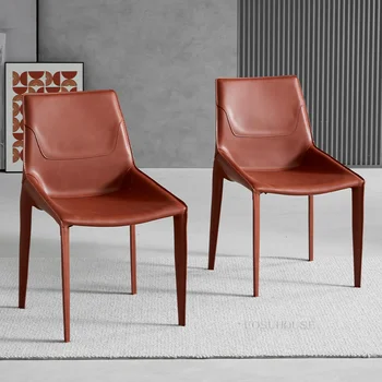 Италиански Луксозни трапезни Столове от естествена Кожа, Битови модерни дизайнерски Столове за трапезария, Столове с облегалка в индустриален стил