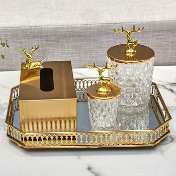 Лесно луксозно метално декорация за дома в скандинавски стил, проста американската модерна всекидневна, чай кафе, кутия за хартиени кърпи за ръце, тава за съхранение на резервоарите за течно гориво