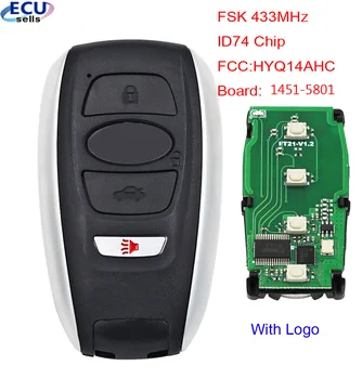 3 + 1 Бутон FSK 433 Mhz Smart Keyless Smart Remote Key ID74 ЧИП за Subaru FCCID: HYQ14AHC Такса: 1451-5801 TOY12 Blade