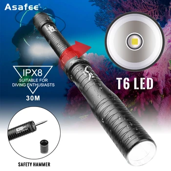Прожектор Asafie Гмуркане T6 фенерче Спасителна светлина за гмуркане Гмуркане Защитен чук Led лампа с фиксиран Фокус