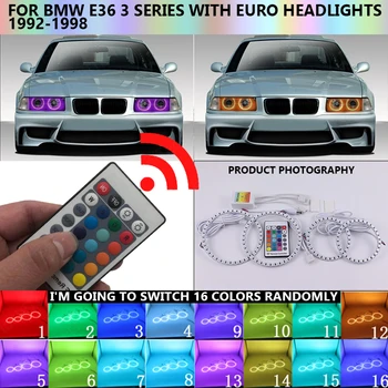 Многоцветен led комплект Angel Eyes RGB Halo пръстени дневен ходова светлини DRL за BMW серия 3 E36 с евро-фарове 1992-1998