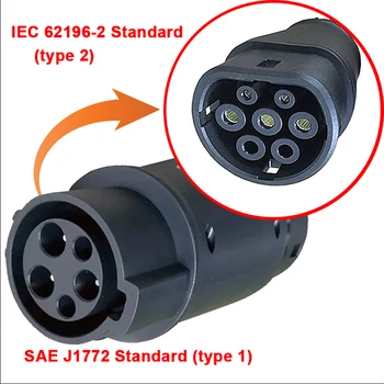 Адаптер EVSE За электромобиля Конектор за зарядно устройство за електрически автомобили SAE J1772 Тип контакт 1 Тип 2 Тип 2 Тип 1 Гнездо за адаптер EV