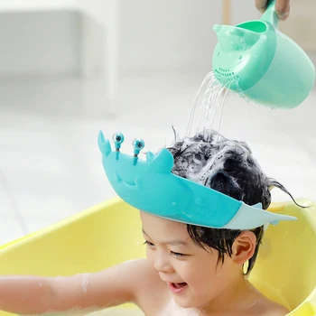 Шапка за душ под формата на раци, Защита за душ, къпане, скъпа Регулируема водоустойчив шапка с козирка за деца