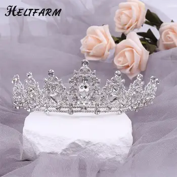 Сватбена диадема за коса, 1 бр., кристален сватбена диадема, корона, сребърна сплав, диадема, диадеми, сватбената корона, Аксесоари За коса
