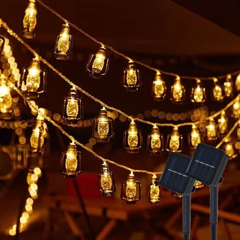 1 ~ 2 бр. led слънчев струнен лампа, улично водонепроницаемое Коледна украса, на 30 крушки, ретро Венец за къмпинг, градина празнична приказка лампа