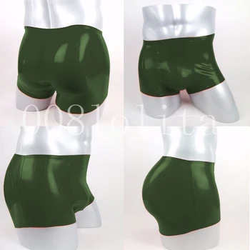 Модни шорти от 100% латекс и 100% Гума Гумените Metal зелен цвят, плътно прилепнали Бедрата, Размер XXS ~ XXL