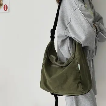 Холщовая женствена чанта през рамо, ежедневни однотонная училищна чанта за жени, по-голямата голям проста жена пазарска чанта през рамо