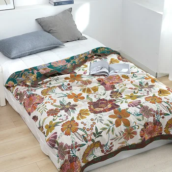 Японски кувертюри за легла, цветя, памучни марлевое кърпа за дивана, лятото е прохладно, юрган, меки покривки, двойно чаршаф, покривка за легло