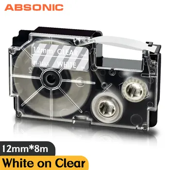 Съвместима Касета Casio Label Tape 12mm XR-12AX Бял цвят с прозрачни етикети за Пишеща машина Casio XR12AX Label Maker XR-12WEB KL-2000
