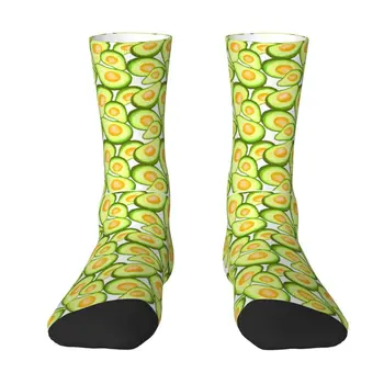 Забавни мъжки чорапи за екипажа с зелен дизайн плодове от авокадо, Унисекс, забавни чорапи с 3D принтом