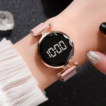 Луксозни дамски часовник от розово злато и неръждаема стомана, дамски часовник, led цифрови часовници за жени, електронни часовници Reloj Mujer