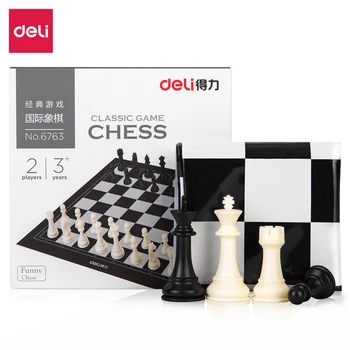Deli 6763 Международни Шах 29x31 см Размер на БЕДРАТА фигури PE шахматната дъска, Студентски Детски Шах