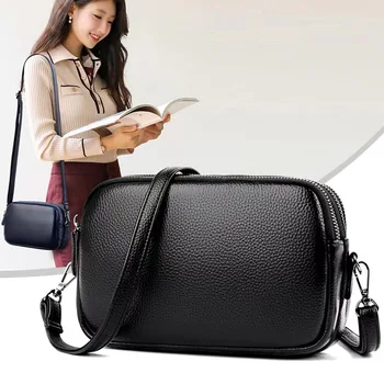 Дамска чанта от естествена кожа 2023, нова корейската мода, преносима малка квадратна чанта на едно рамо, малка дизайнерска чанта през рамо с