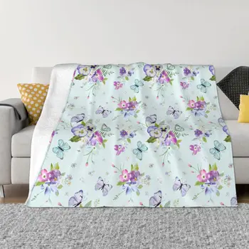 Одеяло с цветя и летящи пеперуди, флисовое лятото мултифункционална мека постилка за дома, офиса, постелки