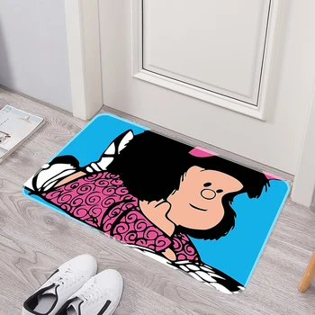 Mafalda Сладки добре дошли на килими за детска стая, моющийся нескользящий мат, мультяшные на тепиха в стил Kawai за спални, подложка за баня, кухненски абсорбиращи подложки
