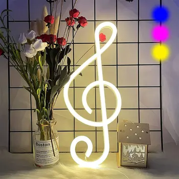Ярка неонова лампа се захранва от мрежата, led музикална нота, неонова лампа, монтиран на стената лека нощ с музикална нота, настолна лампа за дома