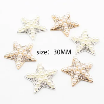 5pcs30mm Морска звезда, пуговица от сплав с диаманти и перли, аксесоари за украса на дрехи със собствените си ръце