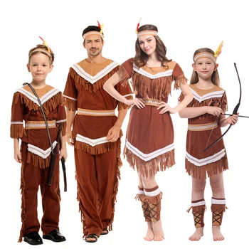 Децата, момчета и Момичета Покахонтас Костюм Охотницы Пурим Парти Марди Карнавалните Костюми шапки за Хелоуин Жените и мъжете Индийски костюми на принцеса
