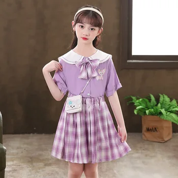 Лятна японската училищна униформа за момичета, детски комплект Jk, пола, в сгъвката за момичета в училище, кратък костюм ученички, елегантни костюми за момичета