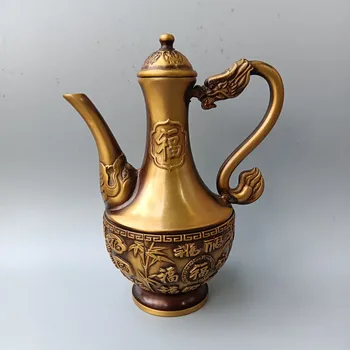 Антична бронзова кана, Антични имитация жълт Чай от сервиза от мед, кунг-фу, Украса за дома, Аксесоари За хола