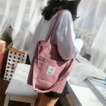 Дамски Холщовая чанта през рамо, дамски ежедневни вельветовая чанта, мека чанта през рамо, Чанта за книги, тъканно женствена чанта на райе, Чанти за пазаруване
