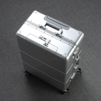 Куфар на колела от 100% алюминиево-магнезиева сплав, 20/24/28 см, висококачествени големи куфара на универсалния колело, луксозни дизайнерски чанти