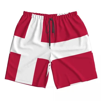 2023 Летни мъжки къси панталони от полиестер с 3D принтом Хартата на страната, Дания, плажни летни панталони за джогинг с джобове