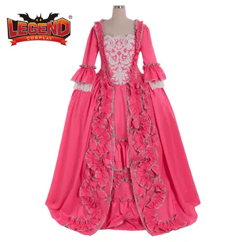 Розова бална рокля на Мария-Антоанета в колониален стил от 18-ти век, рокля в стил рококо, розова рокля с отворен гръб, костюм
