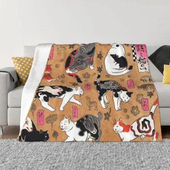 Фланелевое одеяло за любителите на котки, пролет-есен, античен японски фигура на дървото, котката с татуировки, Топли пелерини за зимно спално бельо