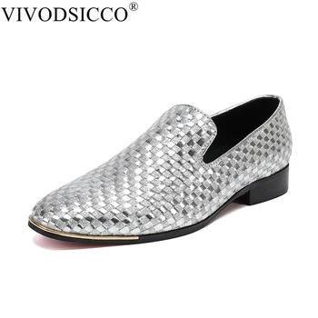 VIVODSICCO/ Мъжки тъкани лоферы Без Шнур, чехли за пушачи, мъжки мокасини, модел обувки с Остри пръсти, вечерни и булчински обувки на плоска подметка