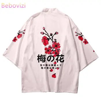 Кимоно в японски стил с флорални принтом сливи, всекидневни плажен жилетка, потник, дамски мъжки градинска дрехи, Самурай Хаори Юката