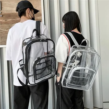 Дамски прозрачна чанта, изработена от PVC, водоустойчив раница Унисекс, раница с голям капацитет, обикновен прозрачен раница за тийнейджъри, училищни чанта