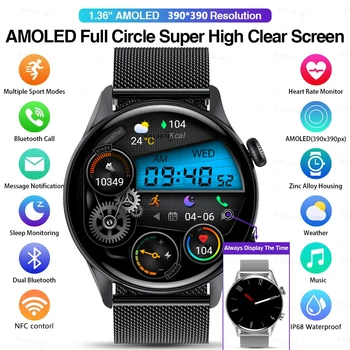 2022 Мъжки умни часовници с NFC резолюция 390 *390, HD-екран, винаги показване на времето на повикване чрез Bluetooth, водоустойчив смарт часовници IP68 за Apple и Android