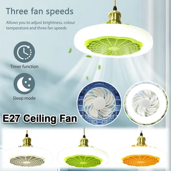 Вентилатор на тавана E27 с лампа-полилей Електрически вентилатор с дистанционно управление Фенове Лампа за ароматерапия за спалня Интериор дневна