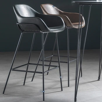 Бар столове в скандинавски стил от изкуствена кожа, луксозна дръжка, модерен дизайнерски бар стол, ресторант, iron шезлонг за почивка, бар на мебели WK