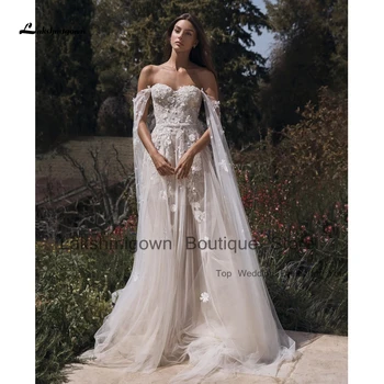 Lakshmigown Луксозна сватбена рокля цвят шампанско Flroal Boho 2023 Vestiti Donna Секси сватбени рокли за младоженци с открити рамене