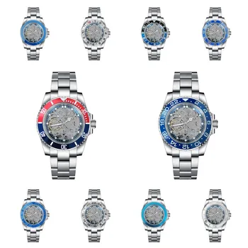 Светещи мъжки часовник хлебна стомана, оригинален автоматичен мъжки часовник NH70, 50 бар, водоустойчив прозрачен ръчен часовник Tourbillion