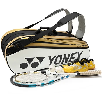 Естествена водоустойчива чанта за тенис ракети Yonex, благородна спортна чанта от изкуствена кожа за жени и мъже, с капацитет до 6 ракети