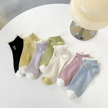 Новост 2023 г., дамски чорапи в стил харадзюку с цветна бродерия, японски сладки чорапи Kawaii, ежедневни модни обикновена къси чорапи за момичета