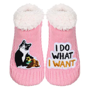 Чорапи-чехли с захватами за жени/Пухкави уютни домашни чорапи с кожа/Нескользящие забавни домашни чорапи/Подаръци за любителите на котки
