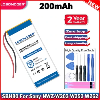 LOSONCOER 200 ма SBH80 Батерия За Sony NWZ-W202 W252 W262 SBH70 AHB401230UPG-02 AHB401230UPC-02 Bluetooth Слушалки Слушалки